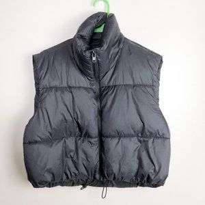 Cropped Black Full Zip Quilted Puffer Vest Womens Medium